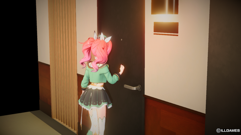 DIGITAL CRAFT専用マップ「廊下」でドアをノックする女の子
