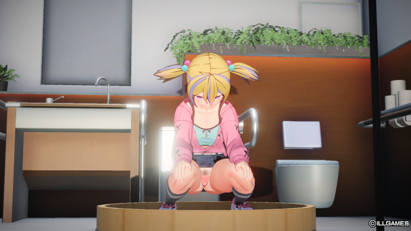 和式トイレよろしくたらいでおしっこしようとしゃがみこむ女の子。DIGITAL CRAFTに収録されている和式トイレのモーションアニメで制作