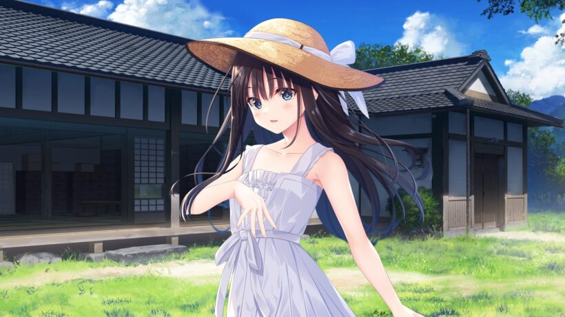 白いワンピースと麦わら帽子を被ったあすみ